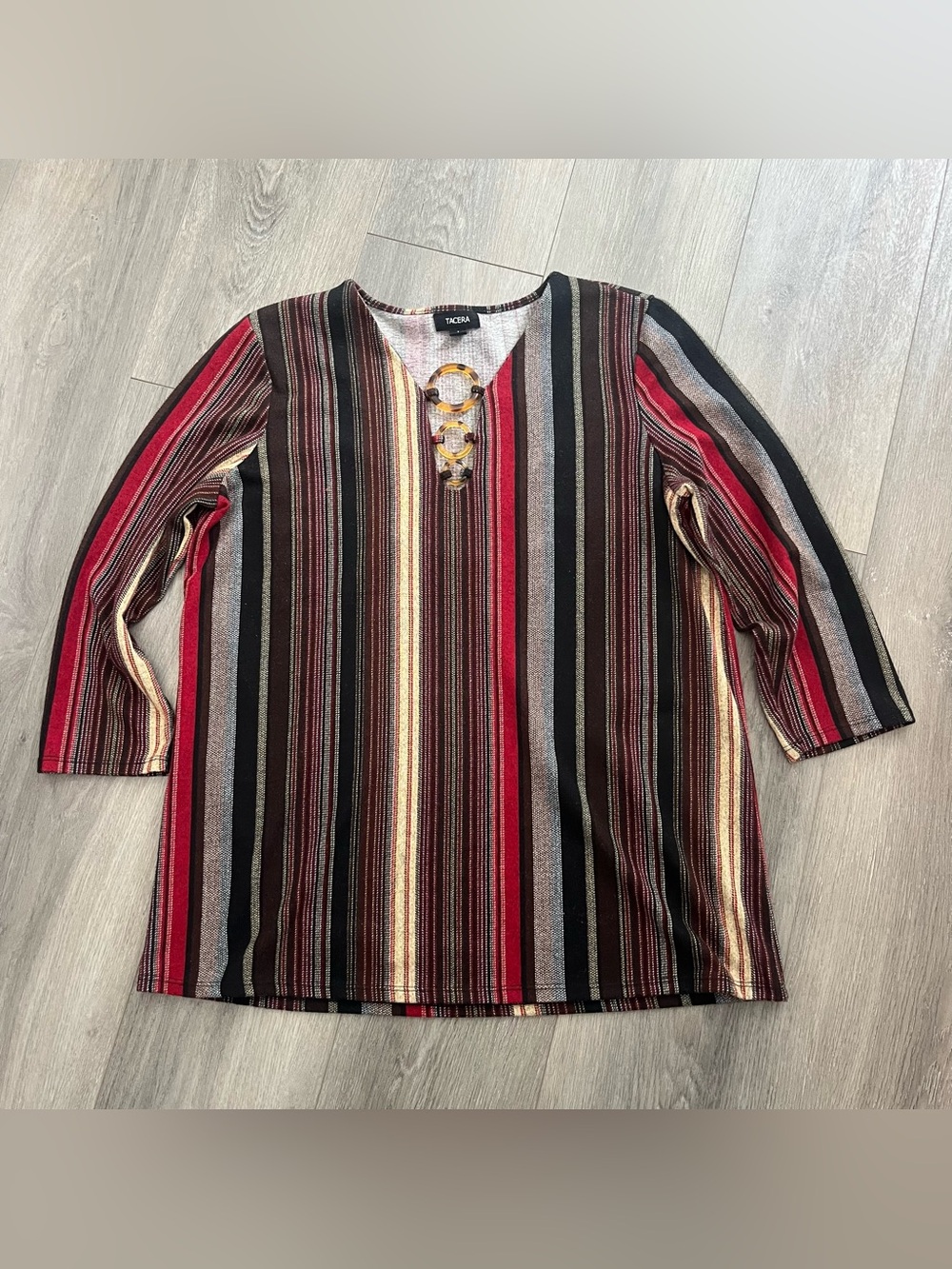 Tacera Striped Tunic Top Large Boho Tortoise Ring Neck
